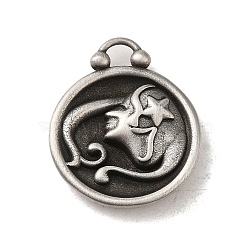 304 Stainless Steel Pendants, Flat Round with Constellations Charm, Antique Silver, Virgo, 20.5x17x3mm, Hole: 2.5x2mm(STAS-L022-306AS-06)