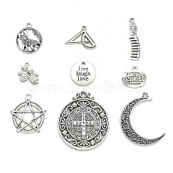 Tibetan Style Alloy Pendants, Mixed Shapes, Antique Silver, 13~49x10~25x1~3mm(TIBEP-MSMC003-AS)