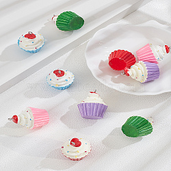 10Pcs 5 Colors Resin Pendants, with Iron Findings, Cup Cake, Mixed Color, 30~32x23~24mm, Hole: 2mm, 2pcs/color(RESI-LP0001-55)