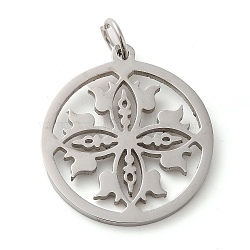 304 Stainless Steel Pendants, with Jump Ring, Flat Round, Stainless Steel Color, Flower, 33x29.5x2mm, Hole: 5.5mm(STAS-C086-05K-P)