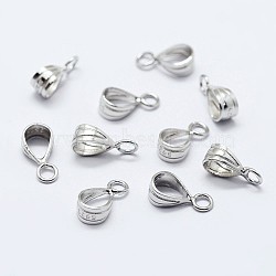 925 Sterling Silver Pendant Bails, Carved with S925, Platinum, 9x5x3mm, Hole: 1.5mm and 3x4.5mm(STER-F036-09P-5x9mm)