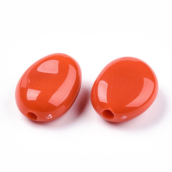 Opaque Acrylic Beads, Oval, Orange Red, 24x18.5x10.5mm, Hole: 3mm