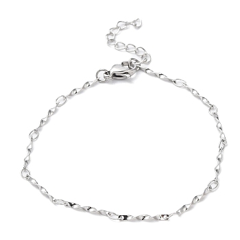 304 Stainless Steel Twist Bar Link Chain Bracelets, Stainless Steel Color, 7 inch(17.8cm)