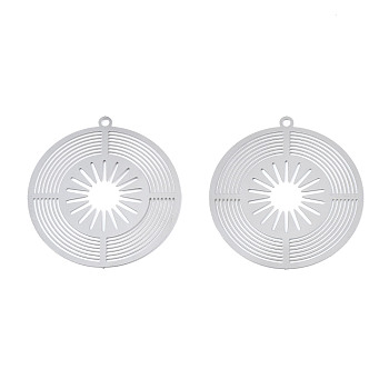 201 Stainless Steel Filigree Pendants, Etched Metal Embellishments, Flat Round, Stainless Steel Color, 32x30x0.2mm, Hole: 1.5mm