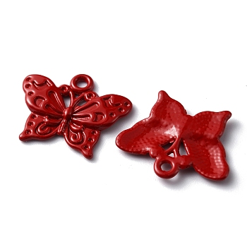 Baking Painted Alloy Pendants, Butterfly Charm, Red, 16.5x20x2mm, Hole: 1.5mm