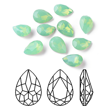 Faceted Teardrop K9 Glass Rhinestone Cabochons, Grade A, Pointed Back & Back Plated, Pacific Opal, 18x13x6mm
