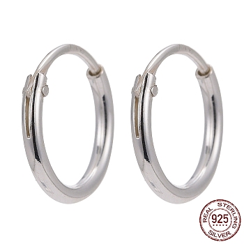 Sterling Silver Hoop Earring Findings, Ring, Silver, 10x1.2mm, Pin: 0.7mm