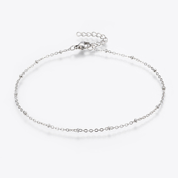 304 Stainless Steel Anklets, with Lobster Claw Clasps, Round Beads and Cable Chains, Stainless Steel Color, 9 inch(230mm), 1.5mm