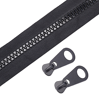 Nylon Closed-end Zipper and Resin Zipper Sliders Zipper Head, Black, 47x18mm