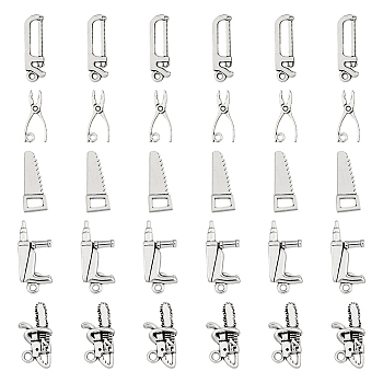 100Pcs 5 Style Tibetan Style Alloy Pendants, Chainsaw & Drill & Pliers & Saw, Antique Silver, 20~26.7x7.8~12x1.5~6mm, Hole: 1.8~6mm, 20pcs/style