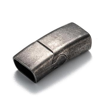 304 Stainless Steel Magnetic Clasps with Glue-in Ends, Rectangle, Antique Silver, 26x12.5x7.5mm, Hole: 5.5x11mm