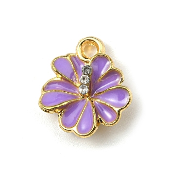 Alloy Enamel with Rhinestone Charms, Golden, Flower, Blue Violet, 14x12.5x4mm, Hole: 1.6mm