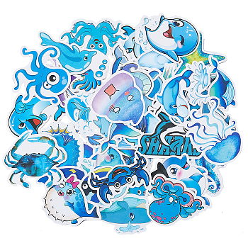 Colorful Cartoon Stickers, Vinyl Waterproof Decals, for Water Bottles Laptop Phone Skateboard Decoration, Ocean Themed Pattern, 51~75x37~50x0.2mm, 49pcs/bag, 2 bags/set