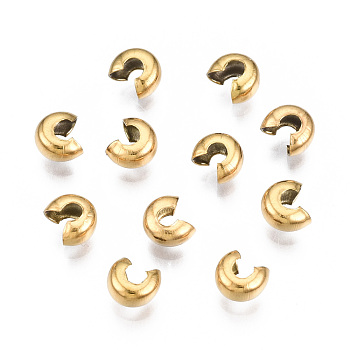 304 Stainless Steel Crimp Beads Covers, Vacuum Plating, Golden, 5.5x4.5x3.2mm, Hole: 1.6~1.8mm