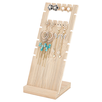 16-Hole 2-Row Wood Jewelry Display Stands, for Earrings, Necklaces Display Organizer Holder, Rectangle, BurlyWood, Finish Product: 9.5x9.8x23.5cm, about 2pcs/set