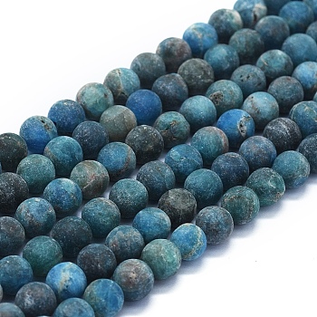 Natural Apatite Beads Strands, Frosted, Round, 8mm, Hole: 1mm, about 48~49pcs/Strand, 15.35 inch(39cm)