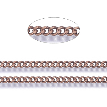 Brass Twisted Chains, Curb Chains, Diamond Cut, Unwelded, Faceted, with Spool, Oval, Lead Free & Nickel Free & Cadmium Free, Red Copper, 3x2x0.6mm, about 301.83 Feet(92m)/roll