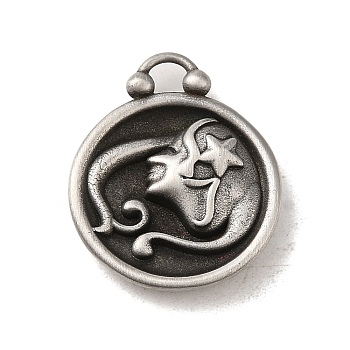 304 Stainless Steel Pendants, Flat Round with Constellations Charm, Antique Silver, Virgo, 20.5x17x3mm, Hole: 2.5x2mm