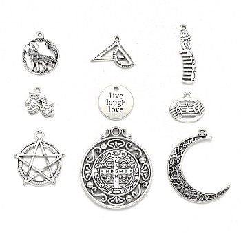 Tibetan Style Alloy Pendants, Mixed Shapes, Antique Silver, 13~49x10~25x1~3mm