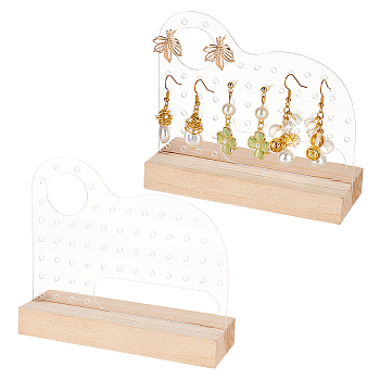 Transparent Acrylic Earring Diaplay Stands, Earring Organizer Holder with Wooden Base, Arch Pattern, 11.95x5x11cm