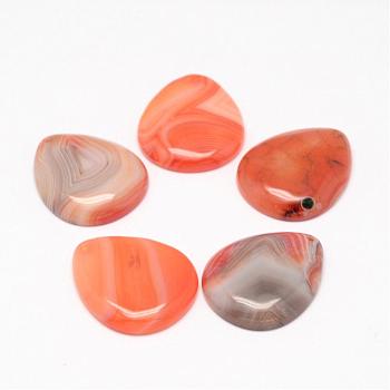 Natural Agate Pendants, teardrop, Dyed, Coral, 30x25x5~6mm, Hole: 1mm