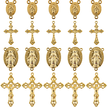 DIY Religion Theme Jewelry Making Findings Kit, Including Tibetan Style Alloy Chandelier Component Links & Pendants, Oval & Cross, Golden, 40Pcs/box
