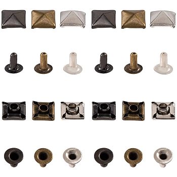 Brass Rivet Studs, with Iron Findings, For Purse, Bags, Boots, Leather Crafts Decoration, Gunmetal & Platinum & Antique Bronze, 6x6x3mm, 3colors, 40sets/color, 120sets/box