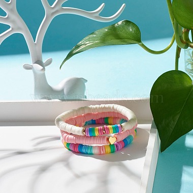 Perles heishi en argile polymère faites à la main ensemble de bracelets pour enfants extensibles(BJEW-JB07429-02)-2