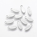 Non-Tarnish 201 Stainless Steel Charms, Chain Extender Drop, teardrop, with Word Steel, Stainless Steel Color, 10x4x1mm, Hole: 1mm(STAS-P160-03P)