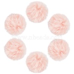12Pcs Handmade Faux Rabbit Fur Pom Pom Ball Covered Pendants, Fuzzy Bunny Hair Balls, with Elastic Fiber, Pink, 55~74mm, Hole: 5mm(WOVE-SC0001-06B)