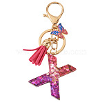 Alloy Resin Butterfly Keychains, with Lobster Claw Clasps, Golden, with Glitter Powder, Letter X, 100mm(KEYC-TADJ0002-02G-X)