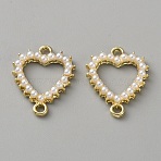 Alloy & White Plastic Pearl Links Connector Charms, Golden, Heart, 19x15.5x2.5mm, Hole: 1.6mm(FIND-WH0365-082G-02)