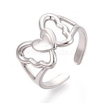 Adjustable 304 Stainless Steel Cuff Rings for Women, Butterfly & Heart, Stainless Steel Color, 14mm, Inner Diameter: 18mm(RJEW-N052-13P)