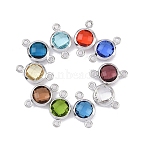 Brass Pave Cubic Zirconia Connector Charms, Flat Round Links, Cadmium Free & Nickel Free & Lead Free, Mixed Color, Real Platinum Plated, 12x7x3mm, Hole: 1mm(KK-K351-29P)