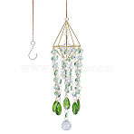 Crystal Glass & Iron Hanging Suncatchers, Rainbow Maker, for Garden & Home Decoration, Green, 640x81x77.5mm(HJEW-SP0001-87)