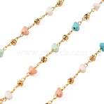 Handmade Brass Glass Beaded Chains, Pyramid, Soldered, Colorful, with Spool, Golden, 3.5x4.5x4.5mm(GL-CBA1C06-12G)