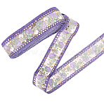 Ethnic Style Polyester Lace Trim, Embroidery Paillette Ribbon, Flower Pattern, Indigo, 1-3/4 inch(45mm)(EMBR-WH20071-002B)