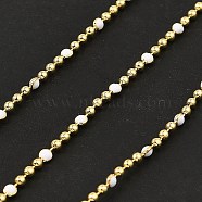 Brass Ball Chains, with Enamel, Soldered, with Spool, Real 18K Gold PlatedPlated, White, 2.5x2mm(CHC-C007-02G-06)