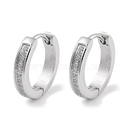 304 Stainless Steel Micro Pave Clear Cubic Zirconia Huggie Hoop Earrings, with 316 Stainless Steel Pins, Stainless Steel Color, 15x3x15.5mm(EJEW-C096-01E-P)