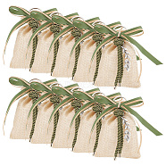 Rectangle Polyester Imitation Burlap Packing Pouches Drawstring Bags, with Alloy Ears of Wheat Pendants and Polyester Cord, BurlyWood, 14x9.5x0.5cm(ABAG-AB00006)
