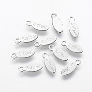 Stainless Steel Charms, Chain Extender Drop, teardrop, with Word Steel, Stainless Steel Color, 10x4x1mm, Hole: 1mm(STAS-P160-03P)