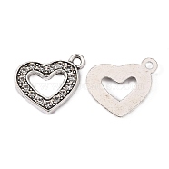 Heart Antique Silver Tone Alloy Rhinestone Pendants, Crystal, 18x20x2mm, Hole: 2mm(RB-N031-03A)