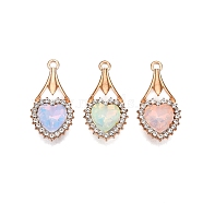 Alloy Glass Pendants, with Rhinestone, Cadmium Free & Lead Free, Teardrop & Heart Charms, Mixed Color, 30x15.5x6mm, Hole: 2mm(PALLOY-N176-66KCG)