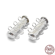 925 Sterling Silver Slide Lock Clasps, Peyote Clasps, with 925 Stamp, 3-Strands 6-Holes, Column, Silver, 19x9.5x6mm, Hole: 1.6mm(STER-L057-018S)