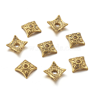 Tibetan Style Bead Caps, Antique Golden, Lead Free and Cadmium Free, Rhombus, Size: about 7.5mm wide, 7.5mm long, 3mm thick, hole: 2mm(X-GLF0573Y)