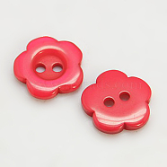 Resin Buttons, Dyed, Flower, Red, 15x3mm, Hole: 1mm(RESI-D031-15mm-03)