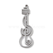 304 Stainless Steel Pendants, Laser Cut, Hollow Guitar with Musical Note Charm, Stainless Steel Color, 33.5x10x1mm, Hole: 1mm(STAS-B062-18P)