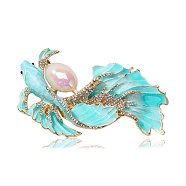 Koi Fish Enamel Pin, Alloy Rhinestone Brooch for Backpack Clothes, Cyan, 100x58mm(PW-WGFB275-01)