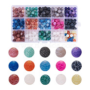 300Pcs 15 Colors Natural Crackle Agate Beads, Frosted Style, Round, Dyed & Heated, Mixed Color, 8mm, Hole: 1mm, 20pcs/color(G-TA0001-26)
