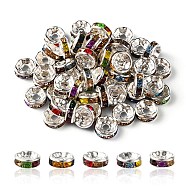 Iron Flat Round Spacer Beads, with Colorful Rhinestone, Silver, 8mm(IFIN-YW0001-59B-S)